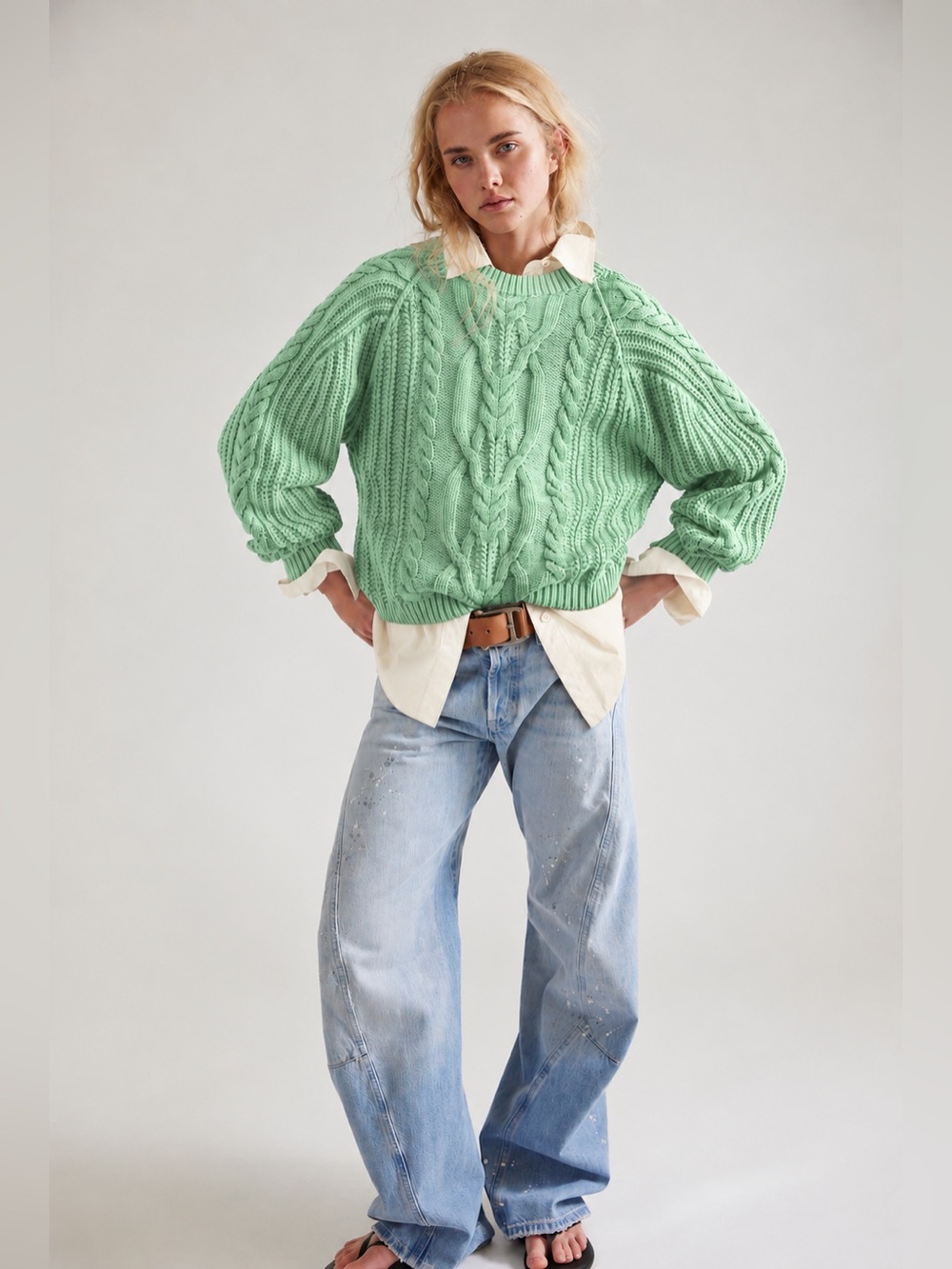 NWT Free People Size Small 100% Cotton Frankie Cable Knit Sweater